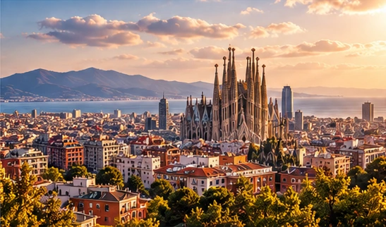 Barcelona and the Sagrada Família at sunset
