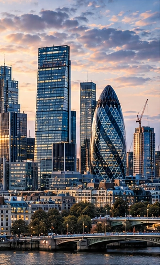 London’s financial district in evening light
