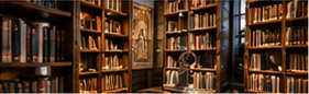 Warmly lit shelves in an independent bookshop