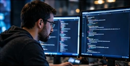 A developer working on code in a Paris office