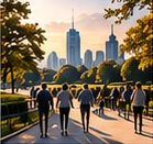 People walking in a city park