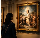 A visitor studies a Renaissance painting