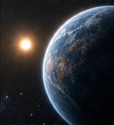 An artist’s impression of an exoplanet near a star